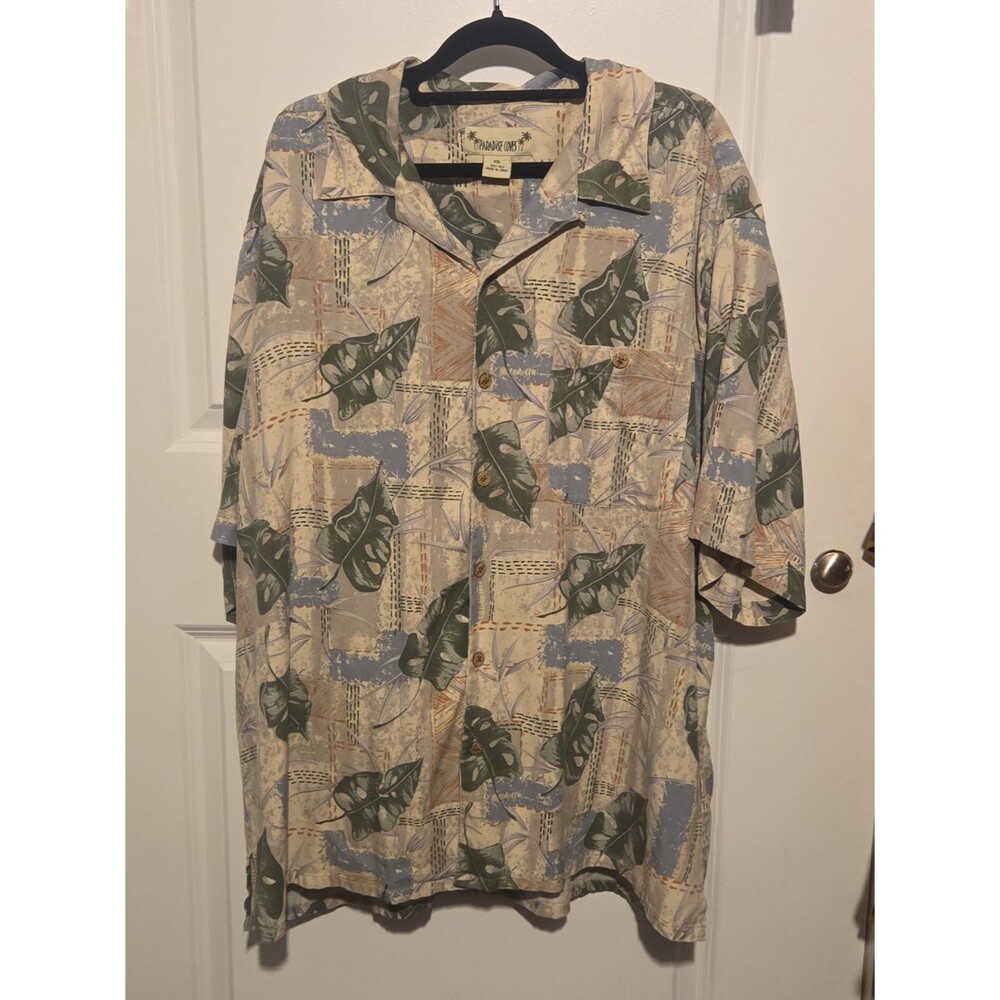 Paradise Cove Mens XXL Hawaiian Shirt 100% Silk Tropical Leaf Aloha Camp